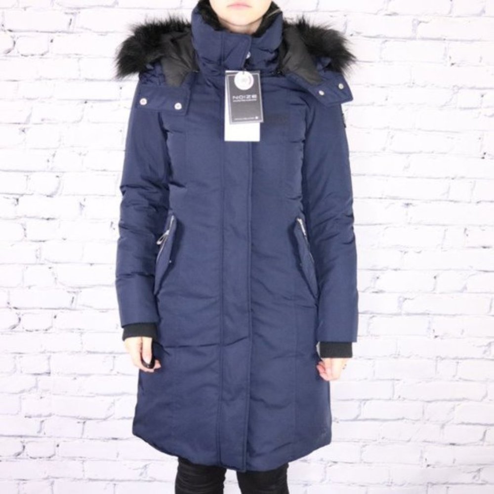 NWT Noize navy blue long parka faux fur trim R2